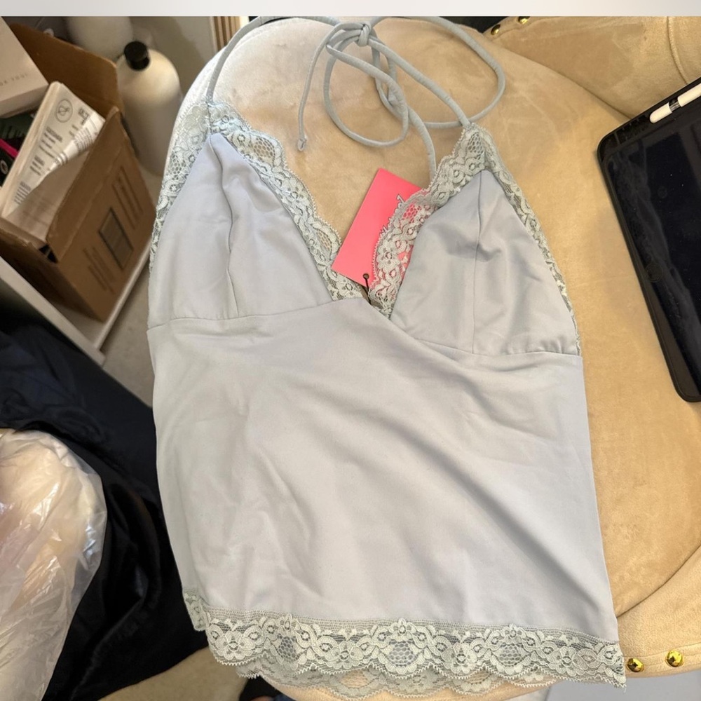 Edikted Light Blue Lace Trim Tank Top